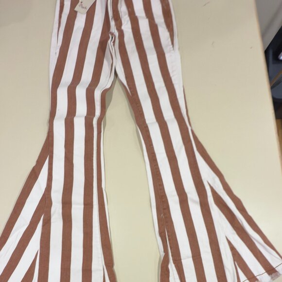 Burnt Coral Striped Washed Denim Bell Bottom Jeans - Picture 4 of 4